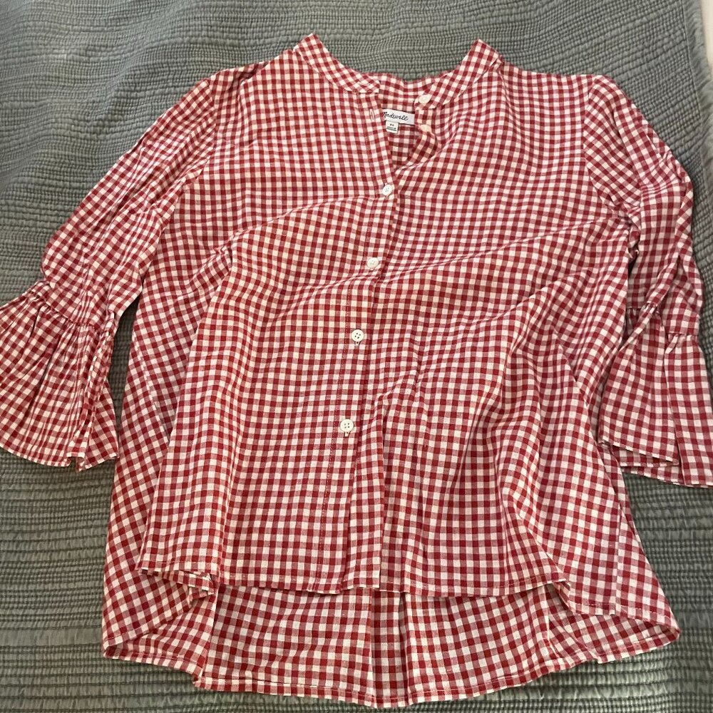 Madewell Red Plaid Crop Button Top